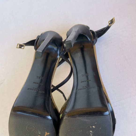 Saint Laurent Paris Platform Sandals 39.5 Gold/Black Leather Thin Ankle Strap - Picture 9 of 10